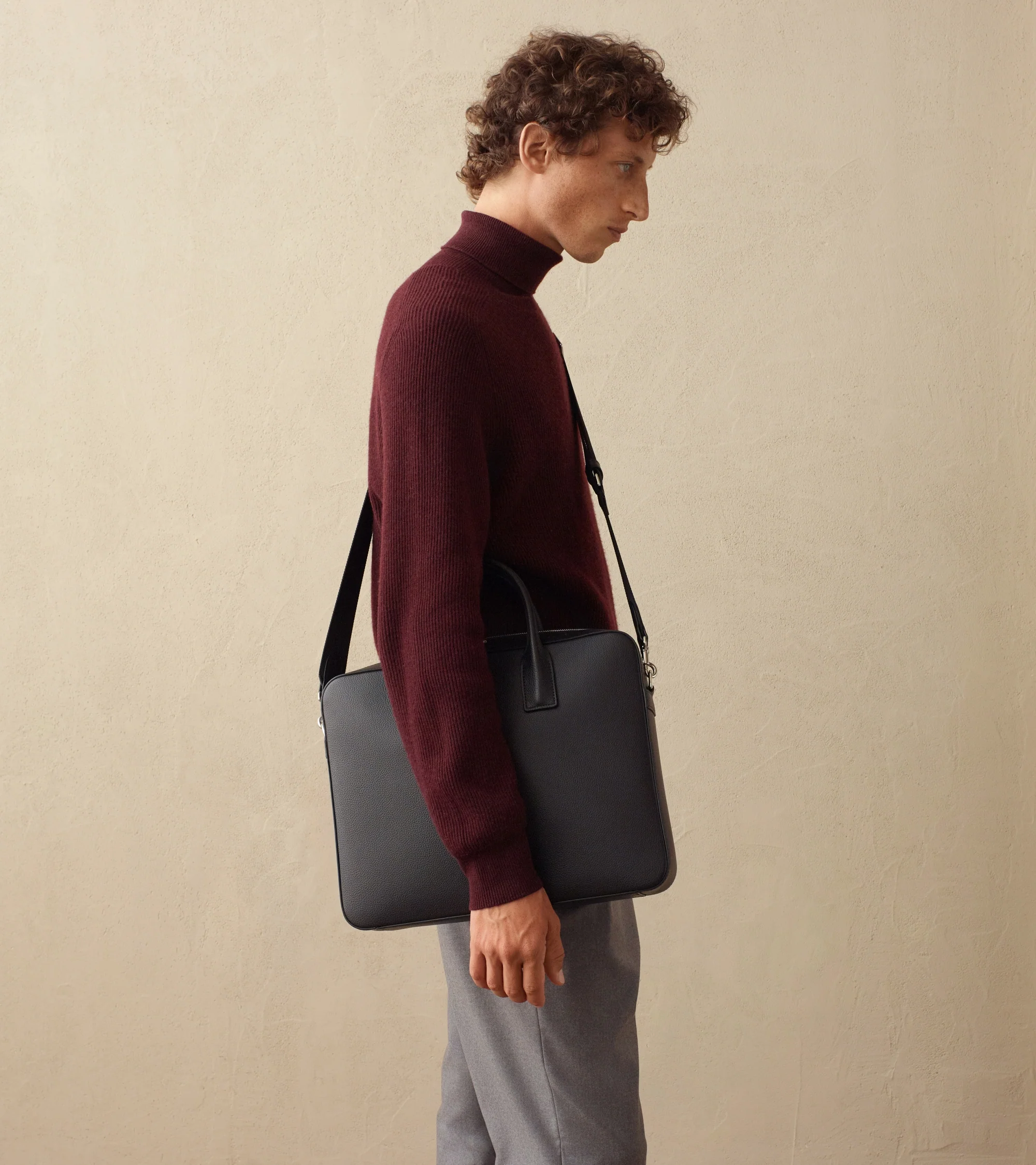 Emile 14" briefcase in grained leather - Image 6