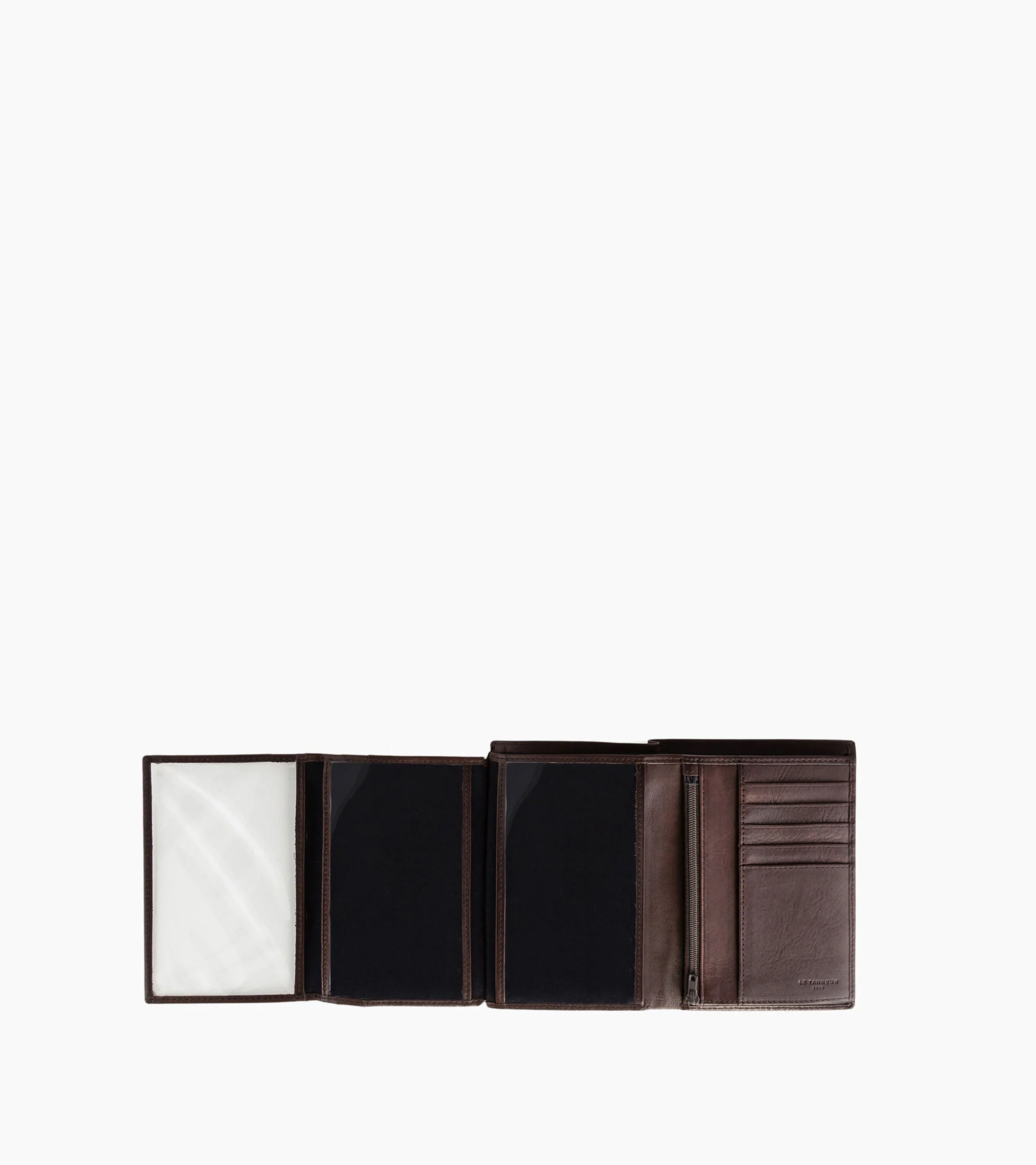 Large zipped vertical wallet with 3 sections Gary in oiled leather. - Image 3